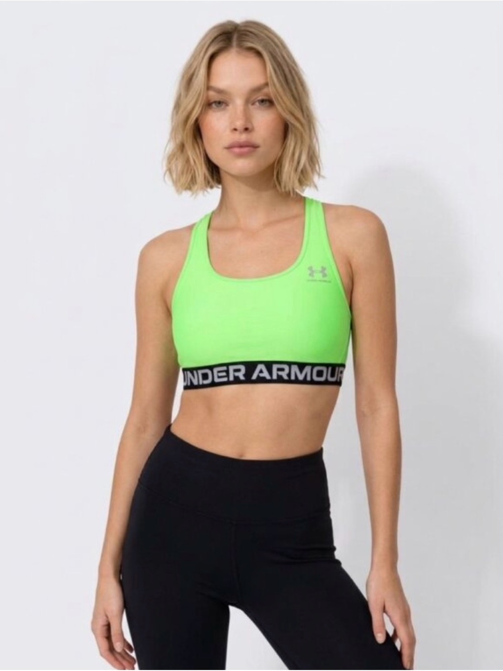 Under Armour Neon Green Racerback Sports Bra with Black Logo Band